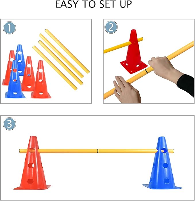 TNZMART Dog Agility Hurdle Cones Pet Jump Training Set Dog Agility Course Backyard Set Adjustable Obstacle Training Set (Mix, 6 Sets)