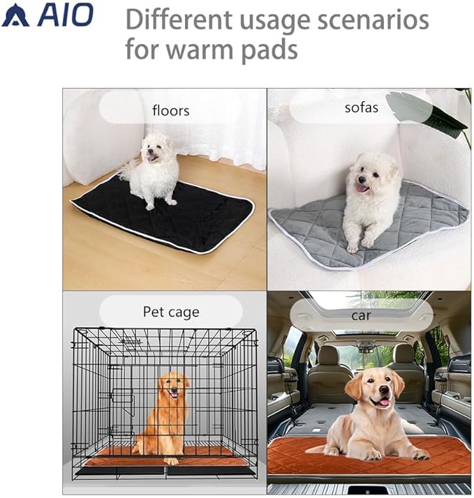 Washable Anti-Slip Kennel Mat for Medium Small Dogs and Cats Kennel pad Crate Pad in Winter Heated Cat Bed Self Warming Non-Electric Pet Warming Pad Brown 23.62 * 35.43inch