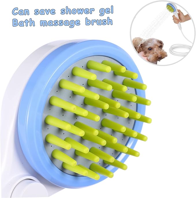 INOOMP Pet Shower Scrubber Brush with Massage Function and Hose Sprinkler for Bathing Dogs and Cats of All Hair Lengths Comfortable Grooming Tool for Pets