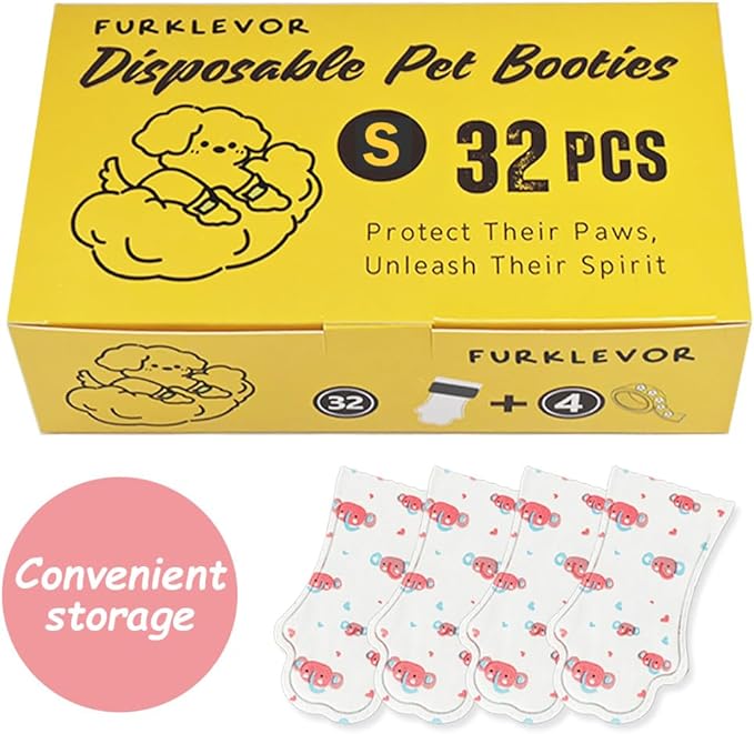 Disposable Dog Booties for Dogs Cats Paw Protector,Waterproof and Breathable with Adjustable Bandage,32Pcs Pet Booties for Small Medium Large Dogs Indoor & Outdoor Use(S,Paw Width:1.18~1.77inches)