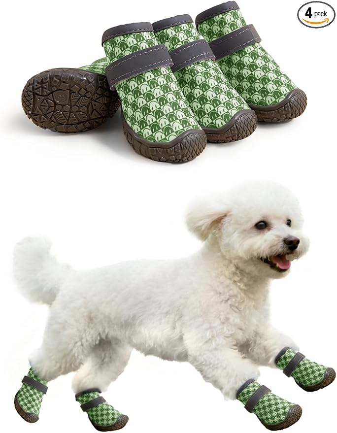 Dog Shoes Breathable Non-Slip Outdoor Booties for Small Medium Dogs, Pet Boots Paw Protector for Hot Pavement Hardwood Floors (Green, Large)
