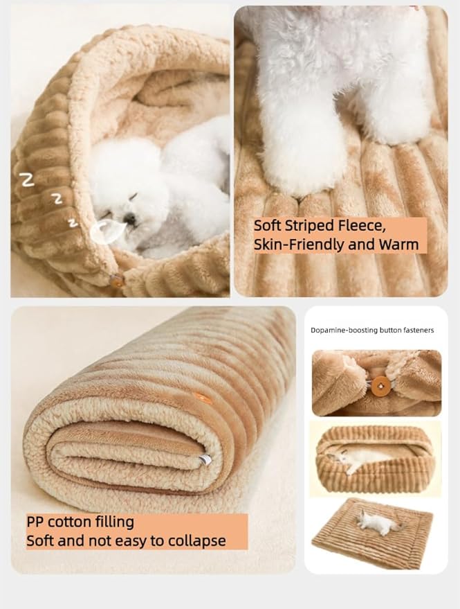 yanhe Self-Warming Cat Bed Mat for Cats Small Dogs，3 Ways. 1 Bed，Warm Pet Mat Autumn Winter Indoor Soft Kitten Cushion & Puppy Mattress,Self Warming Cat Heat Bed