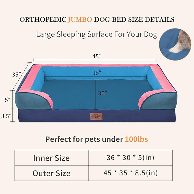 Comfort Expression Orthopedic Dog Bed for Extra Large Dogs 45x35 Inch, Waterproof Egg Crate Foam XL Pet Bed with Bolsters, Dog Couch with Washable Cover & Non-Slip Bottom, Enchanted Cove