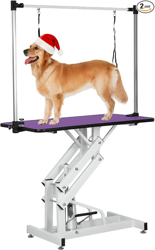 Hydraulic Pet Dog Grooming Table for Large Dogs, Heavy Duty Grooming Table with Adjustable Arm Noose, Maximum Capacity Up to 330 lbs, 42.5''/Purple