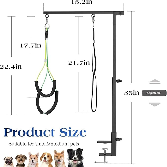 Dog Grooming Arm with Pet Grooming Hammock, getlstub 35" Pet Grooming Table Arm with Adjustable No Sit Haunch Holders, Dog Grooming Stand with Loop Noose for Small and Medium Pets at Home or Salon