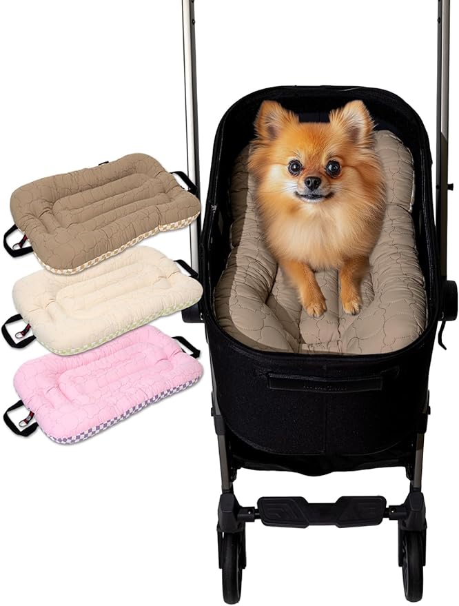 Easy Wash Dog Stroller Mat, Durable Orthopedic Cushion for Dogs & Cats, Ergonomic Pad for Pet Cart, Ideal Pet Stroller Accessories & Pads for Comfortable Rides (Beige Walnut, S)