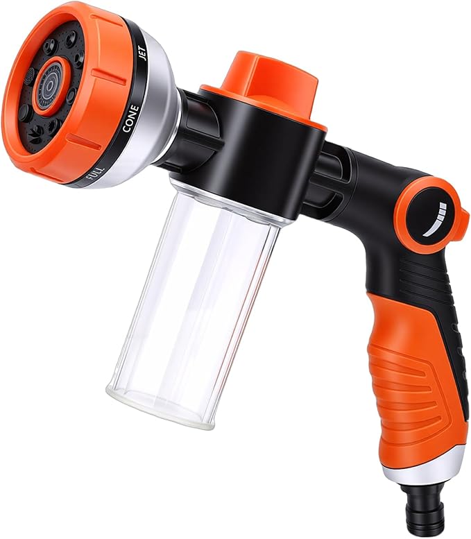 GLOGLOW Dog Washing Hose Attachment, 8 Spray Patterns Adjustable Water Switch with Upgraded Soap Dispenser, for Pet Shower Car Wash Plant Watering