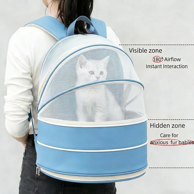 Pet Carrier Backpack for Cats and Small Dogs-Expandable Pet Tent Breathable Visible Pet Bag for Kitty and Puppy Foldable Pet Nest Bed Perfect for Travel Walks Shopping Vet Visits Home Use-Blue