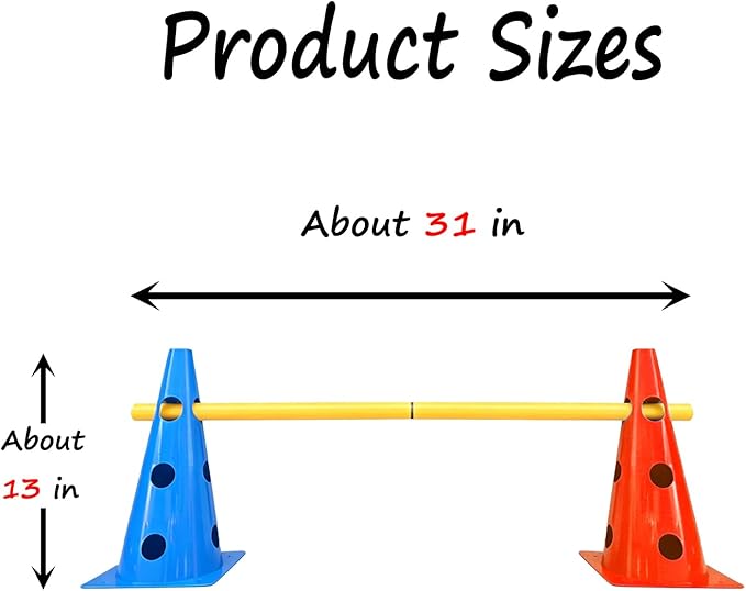 TNZMART Dog Agility Jumps Hurdles and Weave Poles Training Equipment Set Adjustable Dog Cones Obstacle Course for Backyard Portable Canine Exercise Kit with Carry Bag (Mix 4, 13 in)