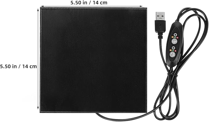 USB Heating Pad for Small Pets Reptile Heat Mat with Temp 5.5 Inch Thermal Insulation Mat for Hamsters Squirrels Rabbits Birds, Adjustable Terrarium Warm Cushion