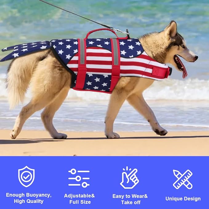 EMUST Mermaid Dog Life Jacket, High-Buoyancy Small Pet Flotation Vest for Swimming Pool Beach Boating (S, MermaidStar)