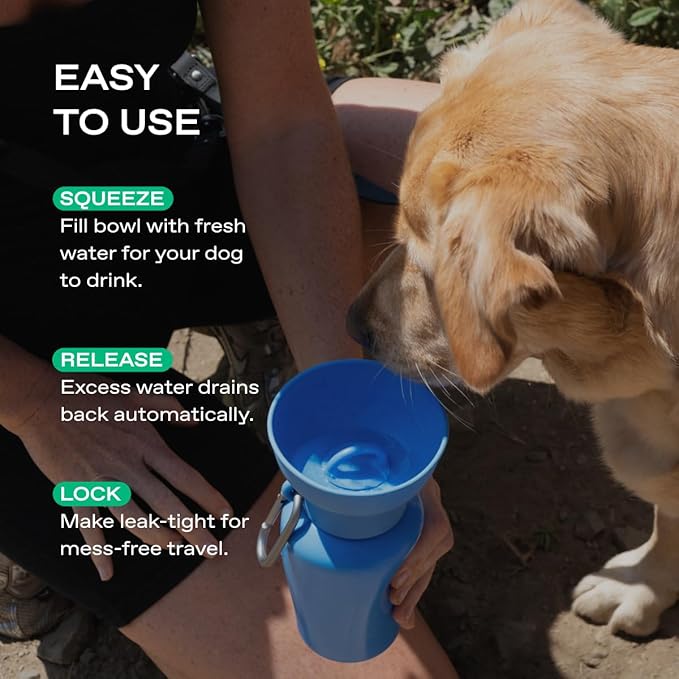 Springer Flip Dog Water Bottle | Portable Drinking Feeder with Foldable Food-Grade Silicone Bowl | One-Hand Squeeze & Leak-Proof | Walking, Hiking & Camping | Puppy Essentials
