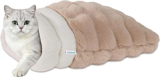 4 in 1 Self Warming Burrow Cat Bed, Pet Hideway Sleeping Cuddle Cave (Style- Camel)