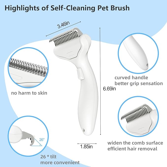 Undercoat Rake for Dogs & Cats, Dematting Deshedding Brush with Release Button, Professional Grooming Comb for Long-Haired Pets, Shedding Tool Removes Matted Fur & Loose Hair
