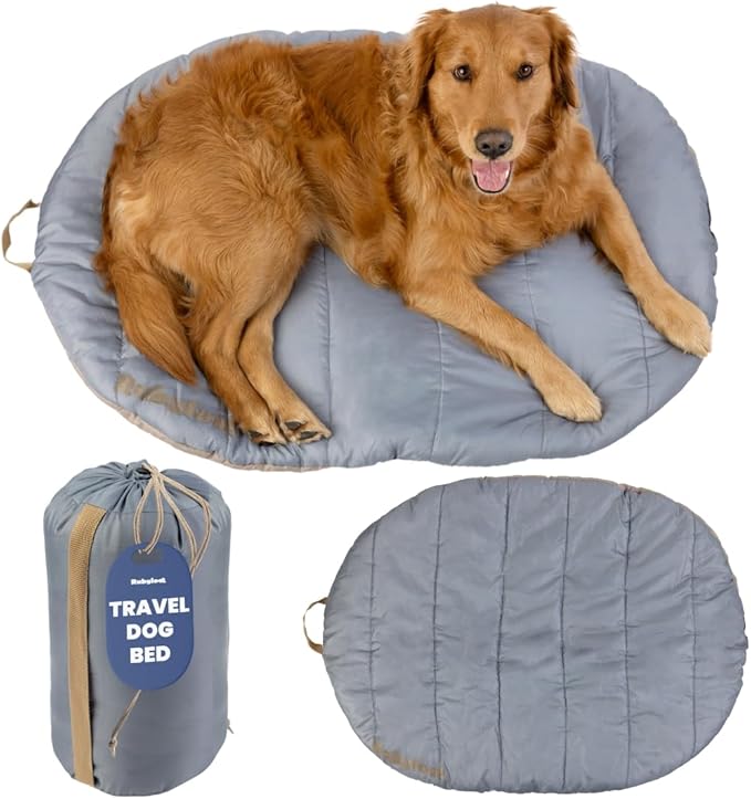 Travel Dog Bed (42" x 30") – Foldable & Packable for Travel, Road Trip, Camping – Lightweight, Water Resistant & Cozy Soft Padding – Compact, Portable & Machine Washable – Medium & Large Breeds: Grey