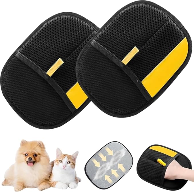 Pet Hair Removal Gloves 2 Pack 2-in-1 Pet Hair Grooming Gloves for Dogs & Cats - Dual Surface Reusable Fur Remover Tool with Hard & Soft Side for Couch, Carpet, Car Seat & Clothing