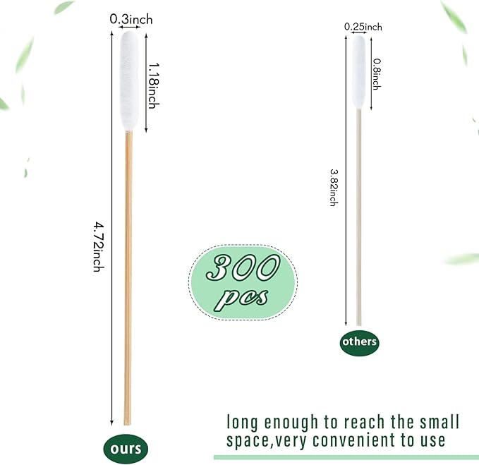 Nuogo 300 Pieces Cotton Buds for Dogs and Cats Pet Cotton Ear Buds Swabs Long Swab Dog Ear Drops with Wood Handle for Dog Care Cleaning,4.7 Inches