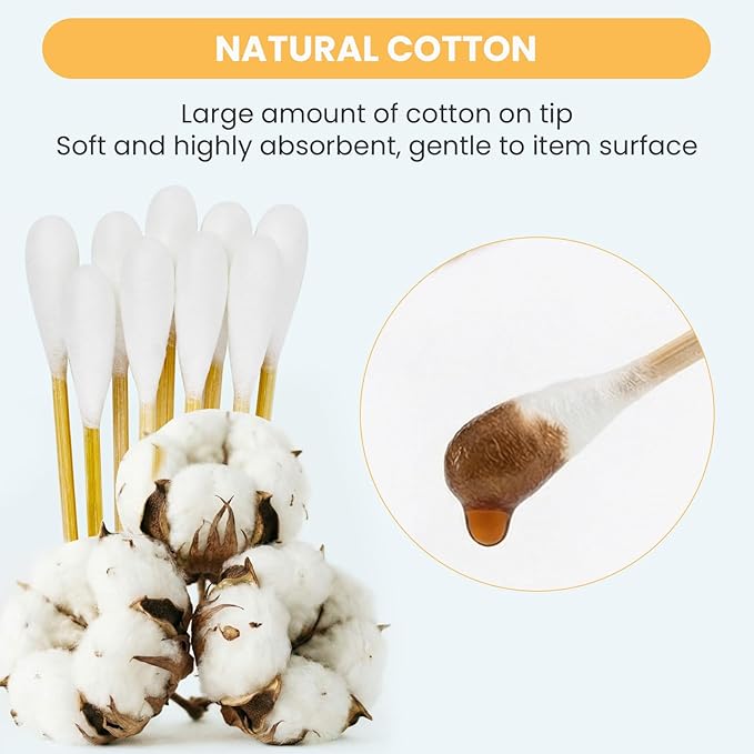 200PCS 6" Cotton Swabs Large in Storage Box - Long Cotton Swab with Bamboo Handle - Soft, Lint Free, Highly Absorbent Single Tipped Applicators for Dog Care, Makeup & Home Cleaning