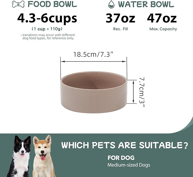Havniva 7.3inch Ceramic Dog Bowls Dog Food Bowl for Medium Breed Dog Food and Water Bowl Non-Slip Dog Dish Large Capacity Feeding Pet Water Bowl