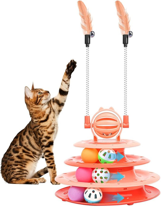 Goosheep Cat Toy Interactive Pet Plaything for Indoor Kitten Interactive Kitty Puzzle Ball with 2 Cat-Tease (Orange)