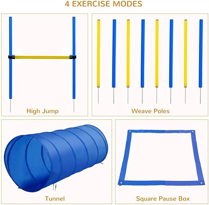 Backyard Dog Agility Training Kit Obstacle Course Equipment Jumps Tunnel