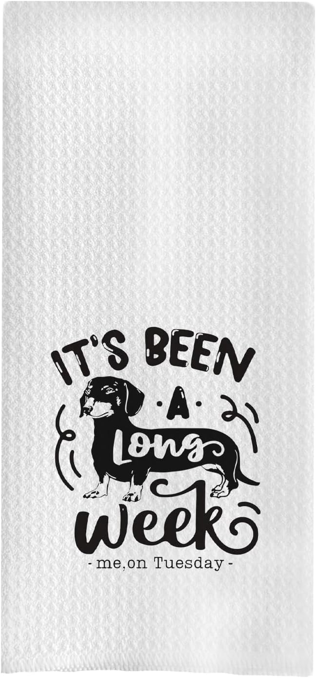 Dachshund Kitchen Towels - Dachshund Dog Dish Towels & Hand Towels, Wiener Dog Gifts for Women, It's Been a Long Day, 16x24