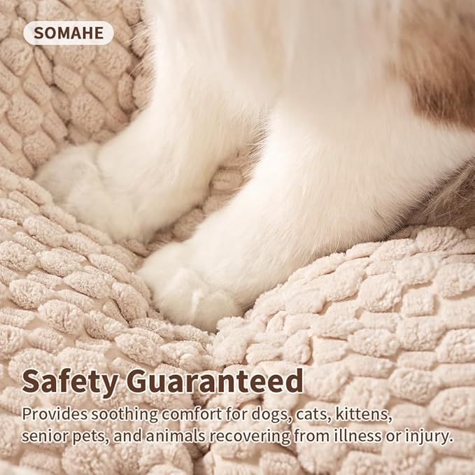 SOMAHE Cat & Dog Bed Mat, Soft Plush Flat Cat Bed with Non-Slip Bottom, 1.2" Thick All-Season Kneading Cushion, Machine Washable Pet Bed for Cats & Small Dogs 20×27Inch, Milk