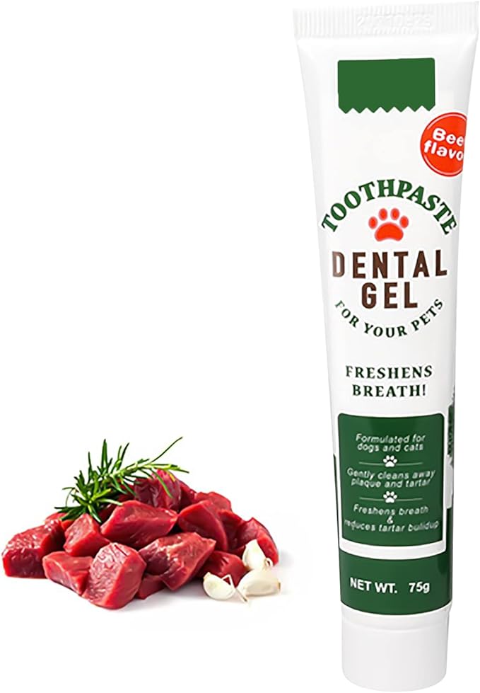 Pet Toothbrush Toothpaste Kit Dog Teeth Cleaning Cat Teeth Cleaning Dental Care Kit Pet Finger Toothbrush, Reduce Plaque & Tartar Buildup, Beef Flavor