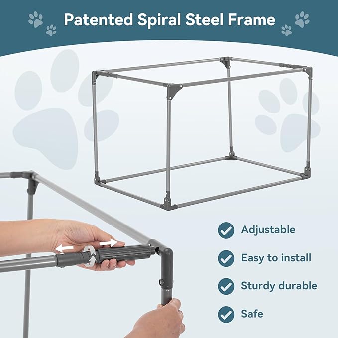 PETSFIT 30" Soft Portable Dog Crate – Patented Spiral Sturdy Frame, Collapsible Travel Kennel for Medium Dogs, 3 Mesh Door, Lockable Zippers, Indoor & Car Use Blue