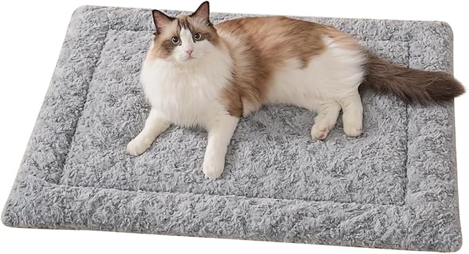 SOMAHE Self Warming Cat Bed Mat, Washable Self Heating Cat Mat, Extra Warm Thermal Pet Pad with Non-Slip Bottom, Soft Plush Faux Fur for Indoor Pet Sleep Cushion, 23x15 Inch Grey