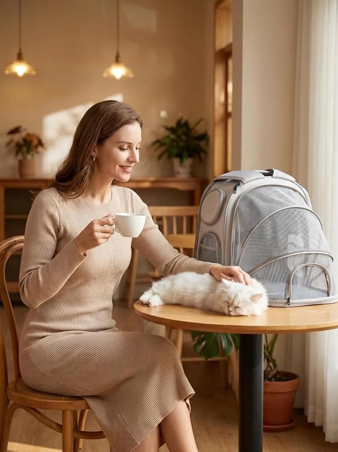 Pet Carrier Backpack for Cats and Small Dogs-Expandable Pet Tent Breathable Visible Pet Bag for Kitty and Puppy Foldable Pet Nest Bed Perfect for Travel Walks Shopping Vet Visits Home Use-Gray