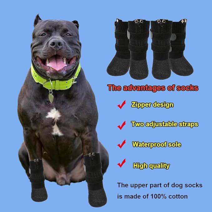 VALFRID Waterproof Grip Dog Shoes,Anti-Slip Dog Socks Boots,Zipper Dogs Booties Paw Protectors for Hardwood Floor,Indoor and Outdoor for Small Medium Large Dogs Black