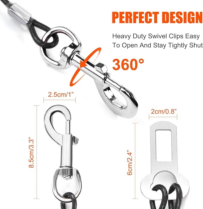 Dog Seat Belt Harness for Car,2pcs Dog Seatbelt of Coated Wire Leash Safety Restraint,No Chew Tether Cable Vehicle Dogs Accessories,Double Clips & Latch (2-in-1 Harness, 32 inch/80 CM)