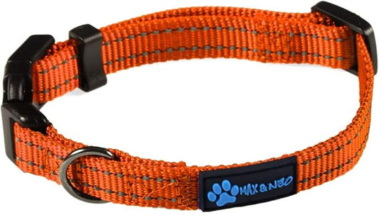 Max and Neo Neo Nylon Buckle Reflective Dog Collar - We Donate a Collar to a Dog Rescue for Every Collar Sold (X-Small, Orange)