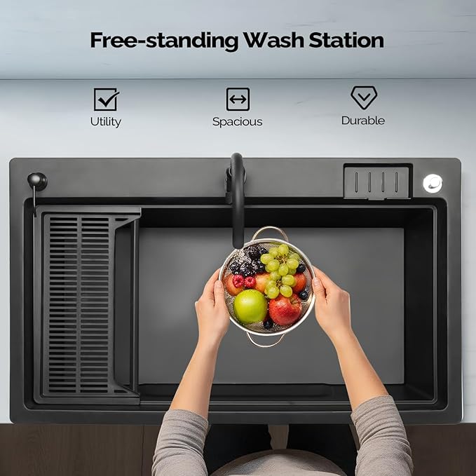 ROVSUN 37-Gallon Freestanding Utility Sink with Faucet, 36" Heightened Basin for Laundry, Garage, Outdoor Garden, Pet Wash, Heavy Duty Plastic Laundry Tub with Storage Shelf, 40"L×24"W×36"H, Black