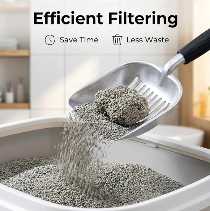 Heavy-Duty Cat Litter Scoop with Holder&Litter Bags, Metal Cat Scooper with Bags, Aluminum Kitty Poop Sifting Shovel Captures All Clumps, Speed Sifter Litter Box Scooper with Cats Caddy