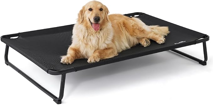 MADE 4 PETS Elevated Outdoor Dog Bed for Extral Large Dogs – Heavy-Duty Raised Cot with Breathable Cooling Mesh, No-Slip Feet, Chew-Resistant Frame, Indoor & Outdoor Pet Hammock, 49"x32", Black