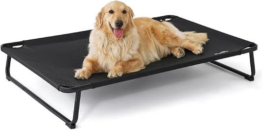 MADE 4 PETS Elevated Outdoor Dog Bed for Extral Large Dogs – Heavy-Duty Raised Cot with Breathable Cooling Mesh, No-Slip Feet, Chew-Resistant Frame, Indoor & Outdoor Pet Hammock, 49"x32", Black