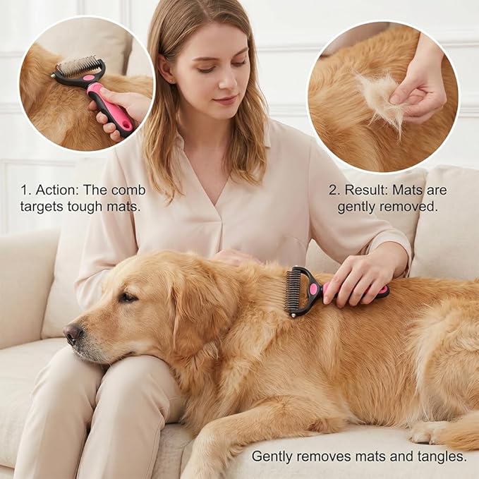 Deshedding Brush for Dogs and Cats: Undercoat Rake Pet Brush for Long Hair - Dematting Comb Removes Tangles Knots and Loose Fur, Grooming Tool for Thick Coats (blue, L+L)