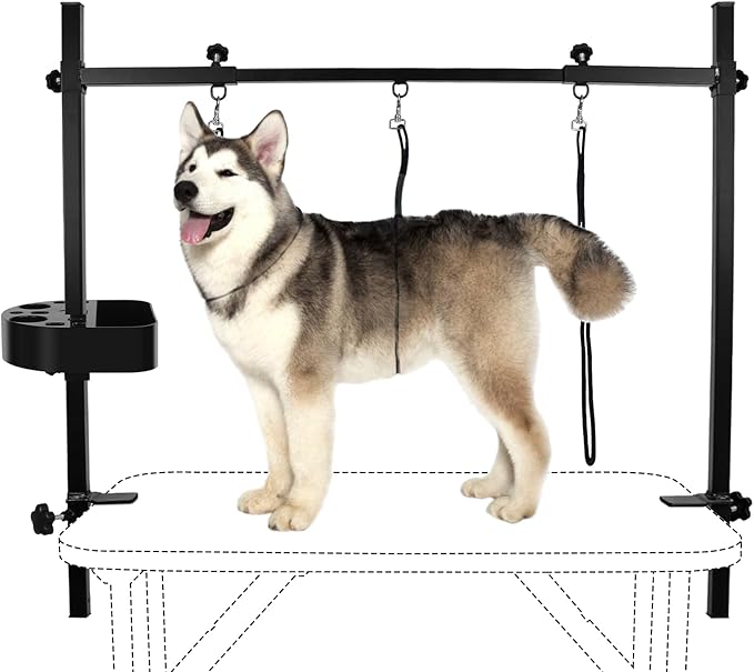 LEIBOU H-Shape Pet Grooming Table Arm with Grooming Hammock Tool Holder Noose and Clamp for Dogs and Cats Heavy Duty Aluminum Alloy Frame with 35.4” Adjustable Height and 36.2” ~ 50” Adjustable Width