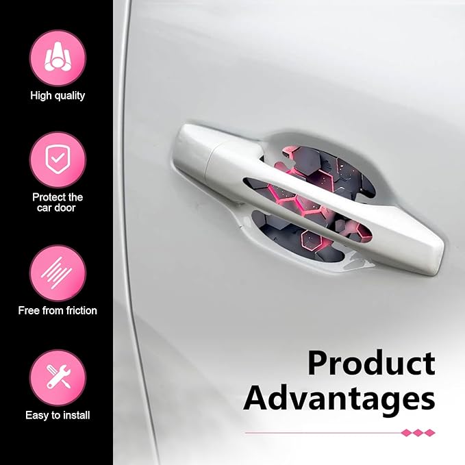 8 PCS Car Door Handle Protector Stickers, Carbon Fiber Scratch-Resistant Automotive Bowl Decals, Self-Adhesive Car Door Handle Paint Protective Film, Universal for Most Cars (Style 2)