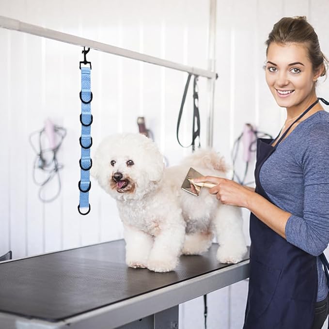 2pcs Dog Grooming Extension Strap with 4 D-Ring and 6 D-Ring Grooming Loops Adjustable Extender Straps Quick Release Pet Dog Leashes for Grooming(Color:Blue Pink)