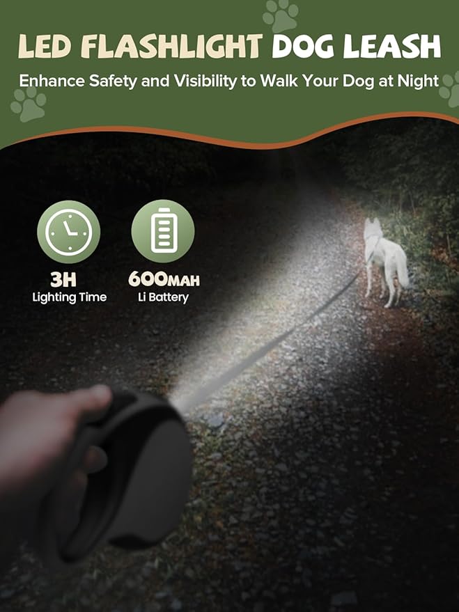Retractable Dog Leash with Led Light, Douexio 16ft Heavy Duty Dog Leash Retractable for Medium Large Dogs Up to 110lbs,360° Tangle-Free, One-Button Control, High Strength Hook (White, 66-110lbs)