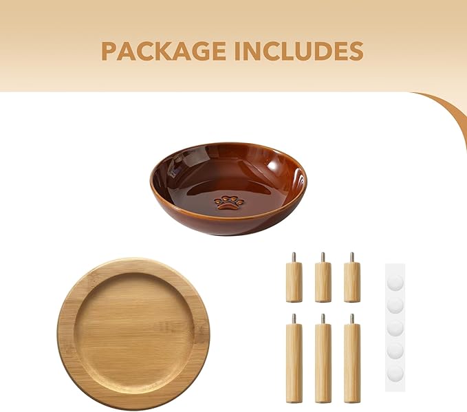 Havniva Elevated Cat Bowls Raised Ceramic Cat Bowl, 5.9” Wide Opening Cat Food Bowl Whisker Friendly Cat Dish Anti-Slip with Bamboo Stand, Shallow Pet Food & Water Bowl for Indoor Cats