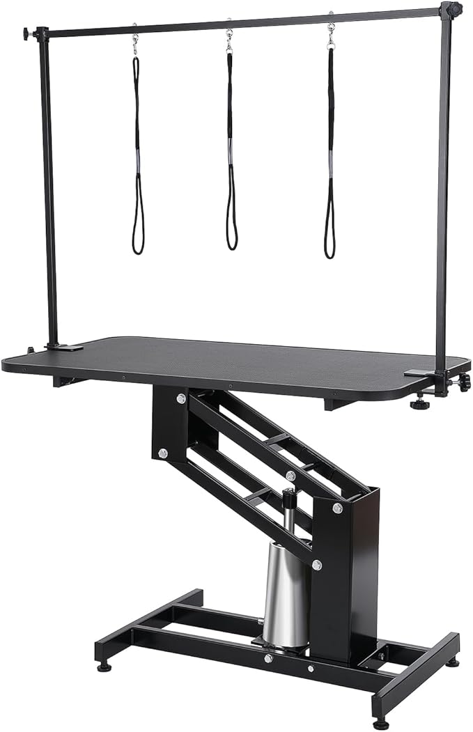 VEVOR Hydraulic Pet Grooming Table, 400LBS Static Load Capacity, 42.5 x 24 Inch Dog Grooming Station with Anti-Slip Tabletop and Dual Height Adjustable Arms with Clamps, for Medium and Small Dogs