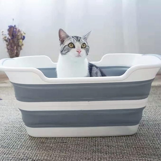 Goderewild Collapsible Pet Bathtub, 7.1 Gal (27L) - Foldable Bathing Tub with Drain Plug for Dogs & Cats Under 30 lbs - Multi-Use as Laundry Basket, Storage Organizer, Camping Sink (Grey)