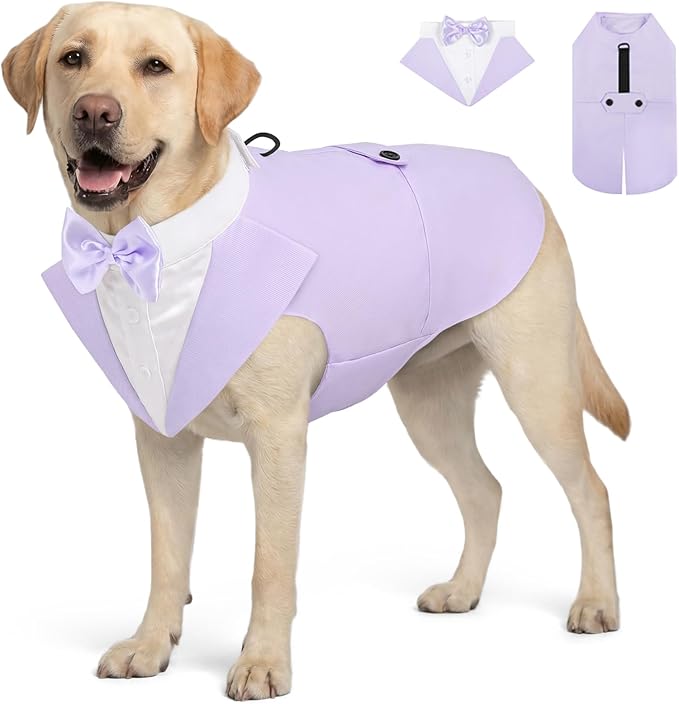 AOFITEE Dog Tuxedo for Large Dogs, Formal Dog Suit and Tie, Gentle Dogs Wedding Party Suit Bow Tie Shirt, Pet Wedding Outfit with Detachable Bowtie Collar for Christmas Halloween Dress Up