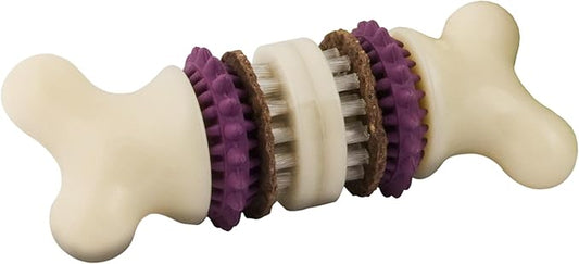 PetSafe Busy Buddy Bristle Bone Dog Chew Toy - Treat Holding Toothbrush Toy for Hard Chewers - Helps Keep Your Dog's Teeth Clean - Durable, Interactive - Purple, Extra Small