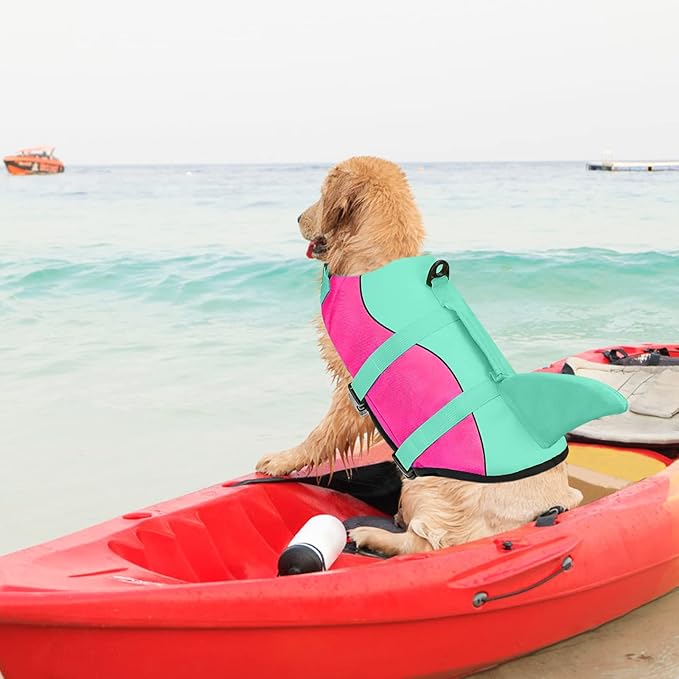 Malier Dog Life Jacket, Ripstop Dog Life Vest with High Buoyancy for Swimming Boating, High Visibility Shark Puppy Lifesaver for Small Medium Large Dogs (X-Large)