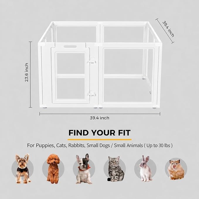 EVERFRONT Clear Acrylic Dog Playpen - Clear Dog Play Pen - Easy Assemble Acrylic Dog Playpen - Puppy Playpen, Cat Playpen, Small Animal Playpen, Dog Play Pen Indoors